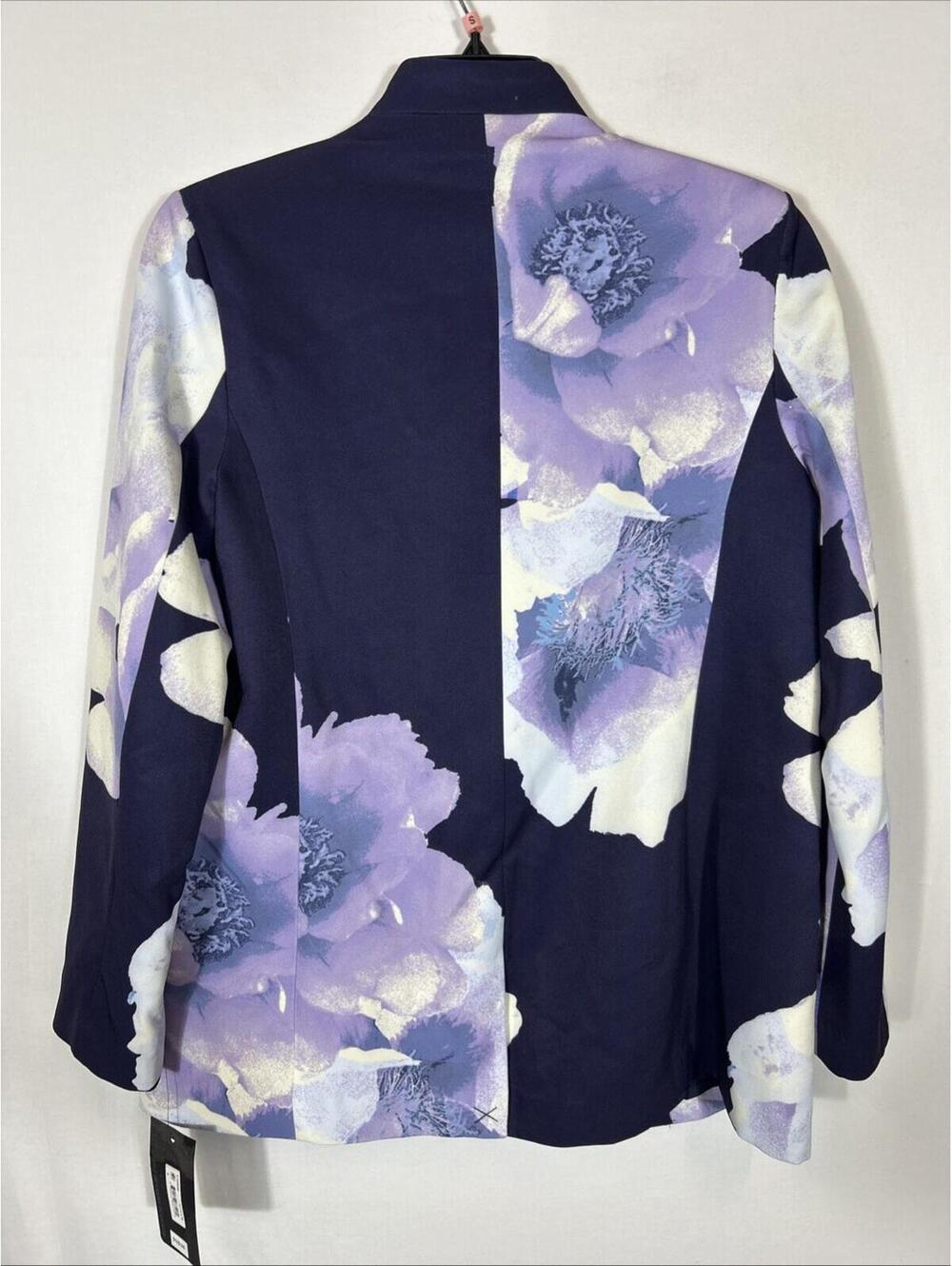 $109 Muse Floral Collarless Open-Front Jacket Women's 6 Navy, Lilac/Blue - Picture 2 of 6